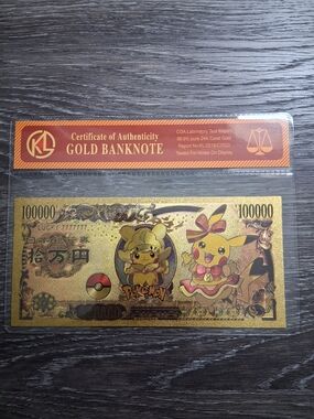 24k Gold Pokémon Collectible Banknote - Pikachu Design